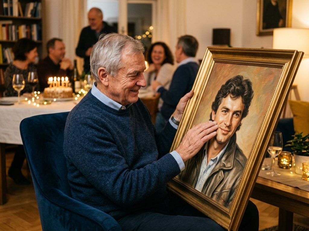 A custom hand-painted portrait as a gift for a milestone birthday or anniversary.