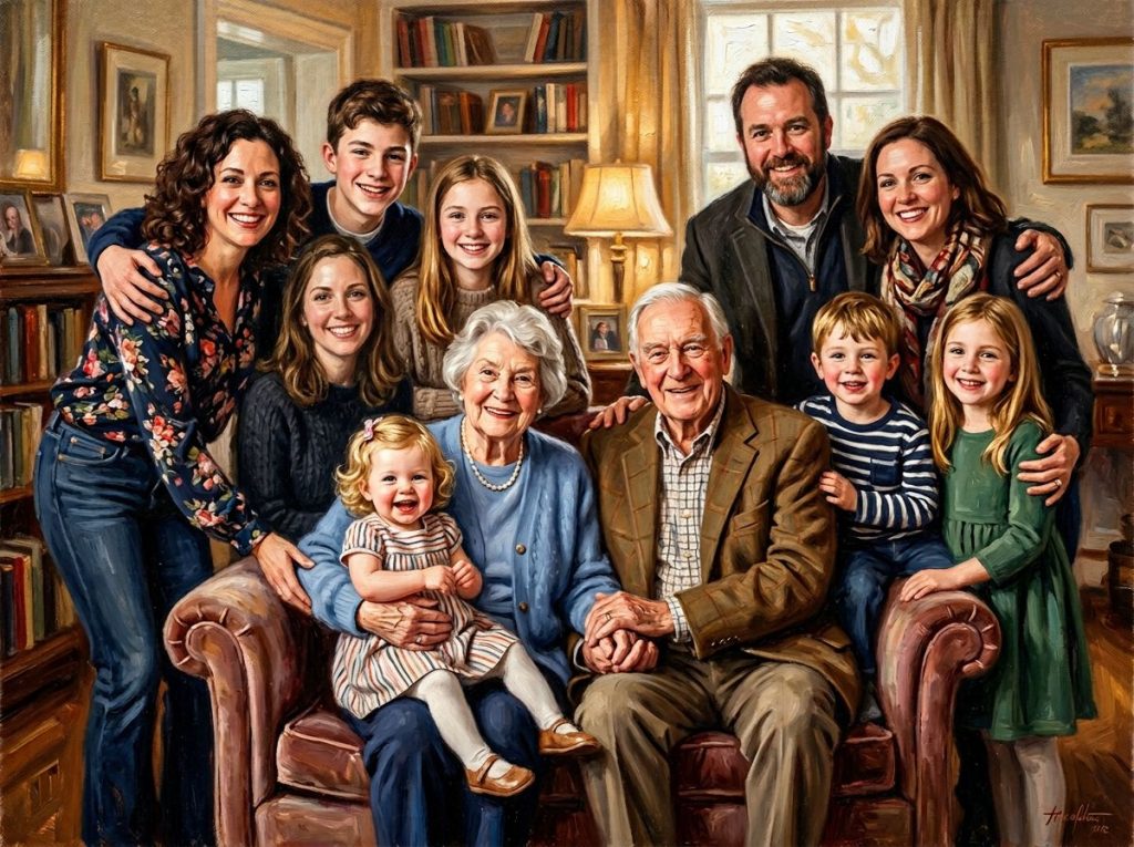 Hand-painted family portrait with grandchildren as an original gift for grandma or mom