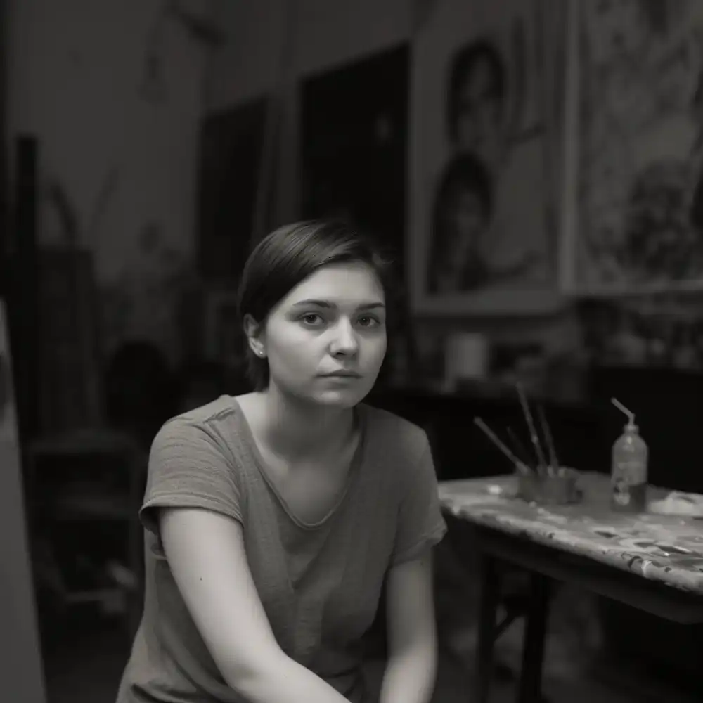 Arsita, professional artist, hand-painting a custom portrait in her studio