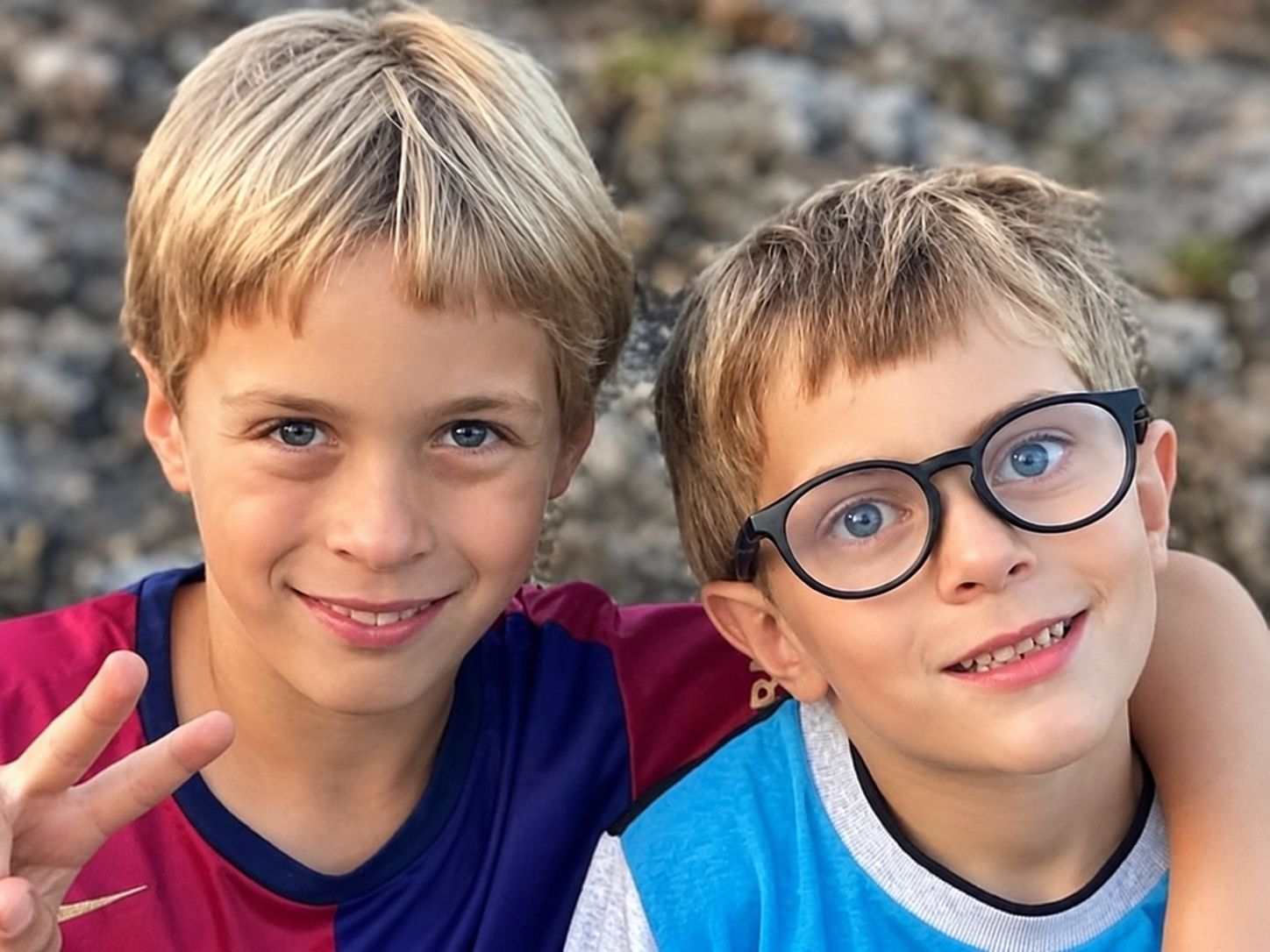 Original photo of two boys used as a reference for a hand-painted portrait
